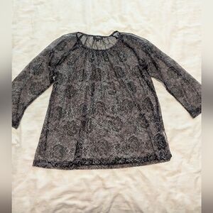 NWOT Palln Coffee Black Floral Mesh Long Sleeve Top Size L